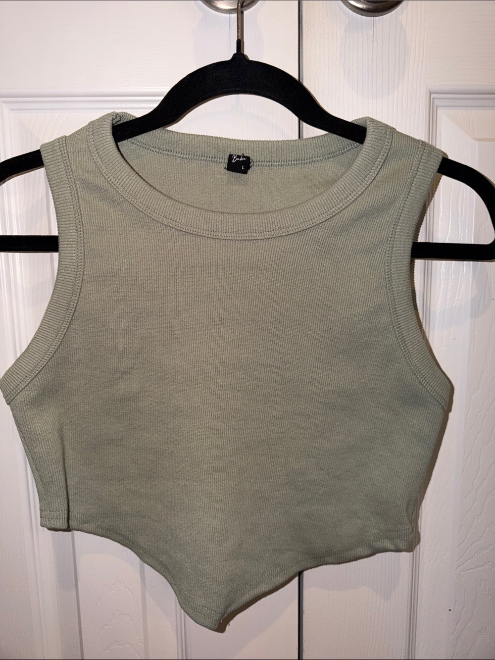 Sleeveless Ribbed Crop Tank in Light Sage